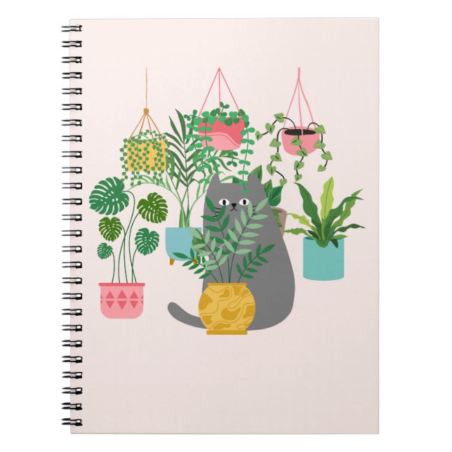 Carnet Chat entre Plantes drôle (Devant)