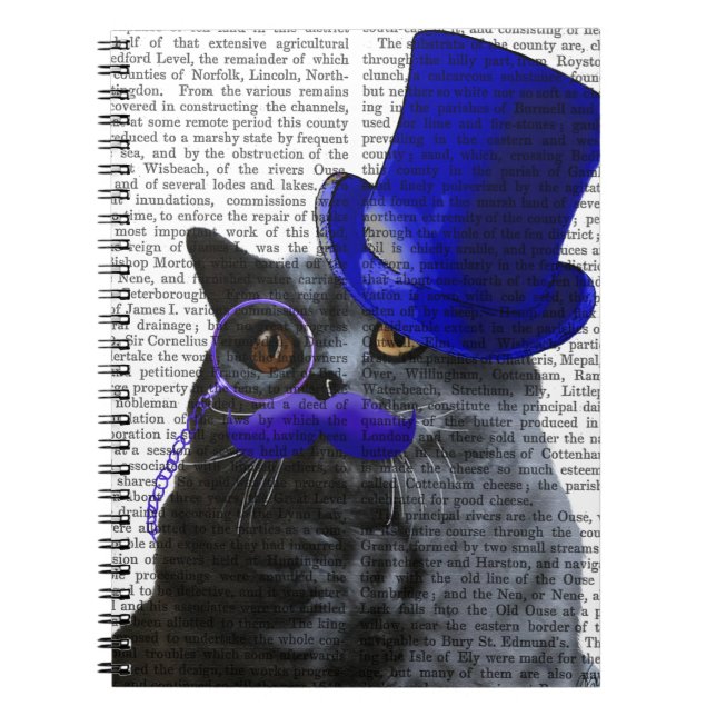 Carnet Chat gris avec chapeau bleu et moustache bleue (Devant)