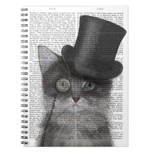 Carnet Chat gris avec chapeau supérieur