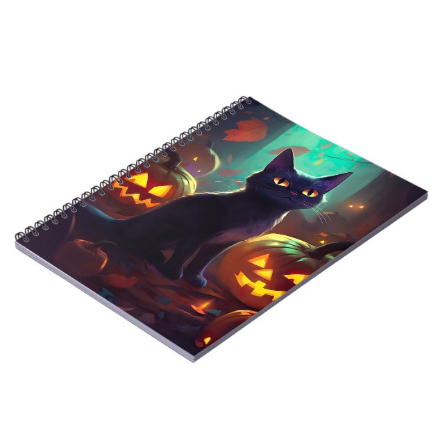Carnet Chat Halloween Tuxedo Avec Peur Citrouille (Côté gauche)