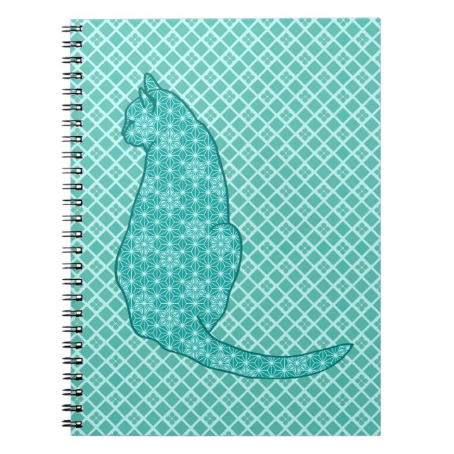 Carnet Chat japonais - Kimono turquoise (Devant)