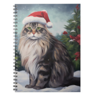 Carnet Chat Maine Coon à Noël de neige