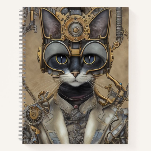 Carnet Chat mécanique vintage Steampunk (Devant)