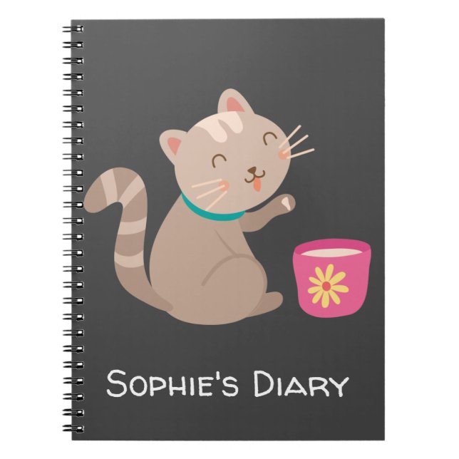 Carnet Chat mignon avec dessin animé de tasse à thé (Devant)