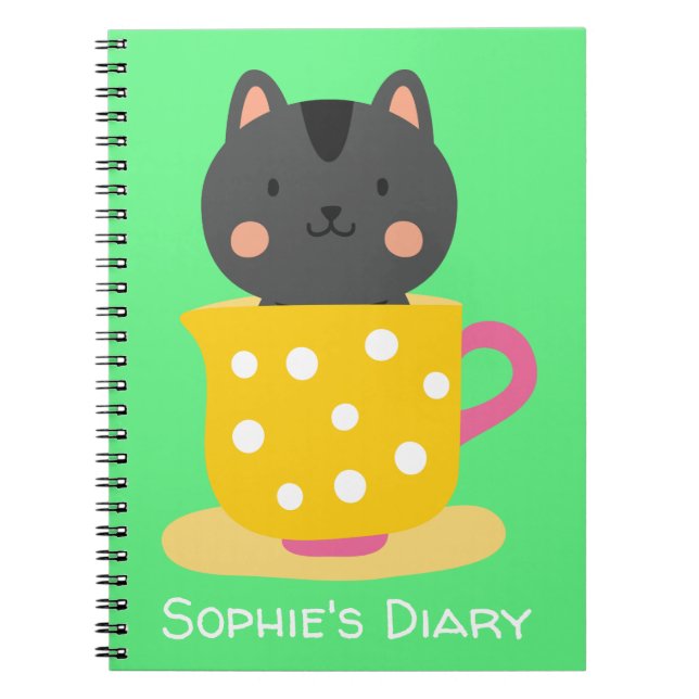 Carnet Chat mignon dans une illustration de tasse de thé  (Devant)