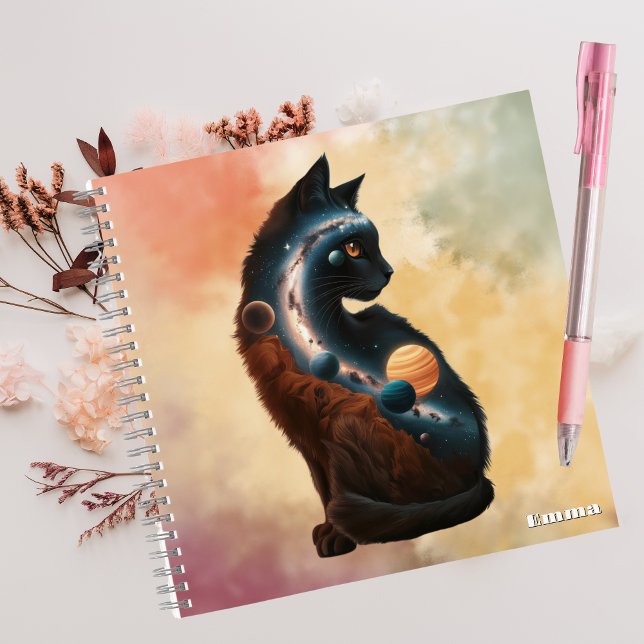 Carnet Chat mignonne & Planètes, Animaux amusants, Aquare (Créateur téléchargé)