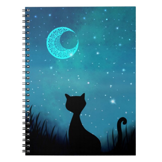 Carnet chat noir ciel étoilé (Devant)
