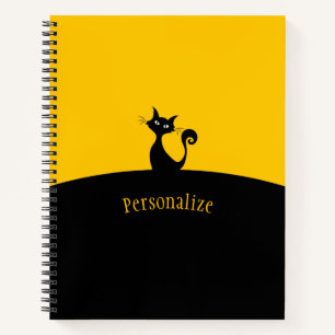 Carnet Chat noir cool Jaune & Noir Personnaliser