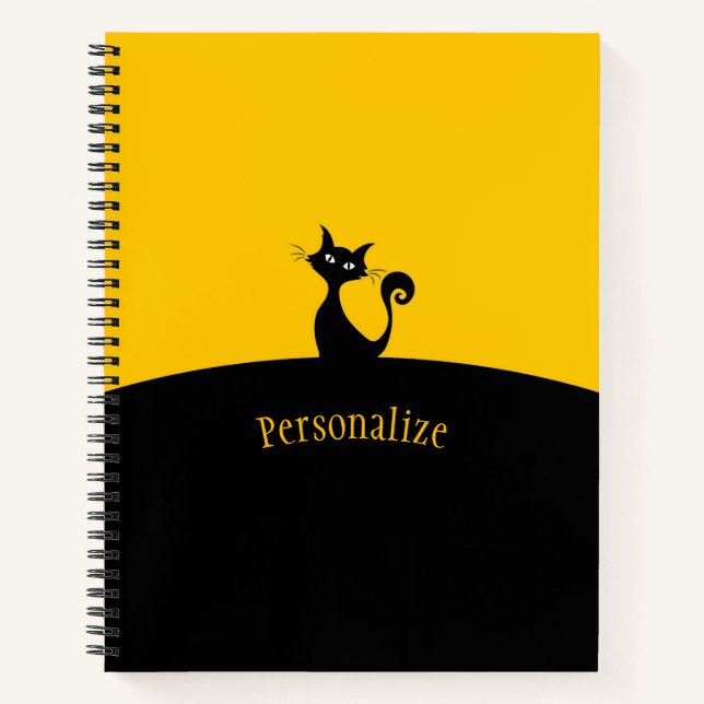 Carnet Chat noir cool Jaune & Noir Personnaliser (Devant)