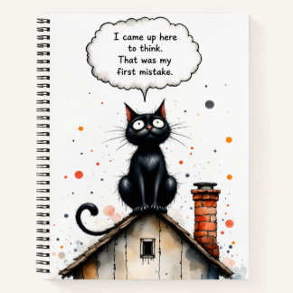 Carnet Chat noir drôle qui réfléchit trop Citation Toit