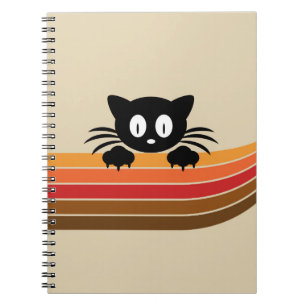 Carnet Chat noir mignon avec rayures rétro
