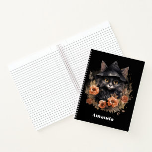 Carnet Chat noir mignon dans le Casquette d'une sorcière