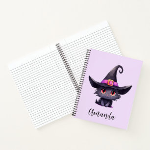 Carnet Chat noir mignon portant un Casquette de sorcière