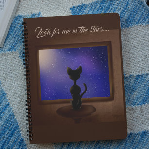 Carnet Chat noir regardant par la fenêtre ciel étoilé éto