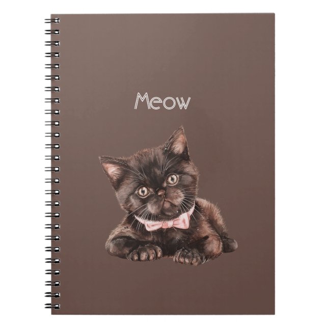 Carnet Chat Noir Ruban Rose (Devant)