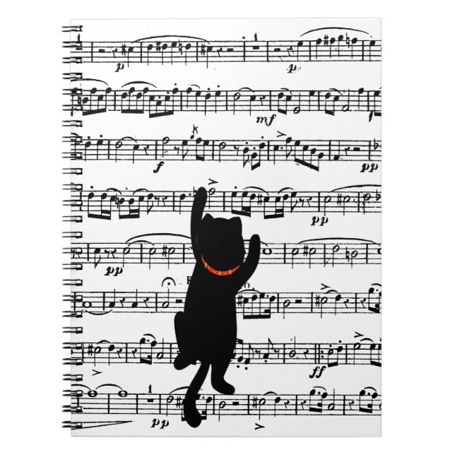 Carnet Chat noir sur feuille (Devant)