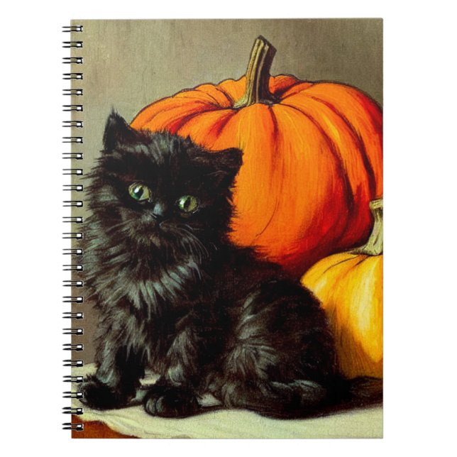 Carnet Chat noir vintage d'Halloween et Citrouilles (Devant)