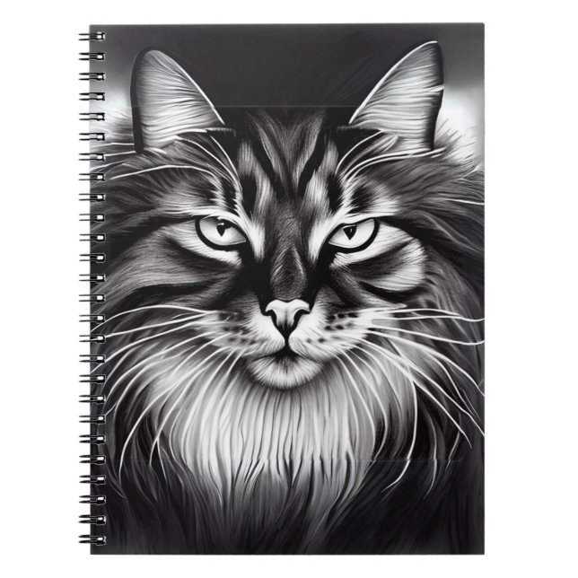Carnet Chat norvégien en noir et blanc (Devant)