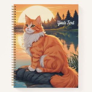 Carnet Chat orange au bord du lac