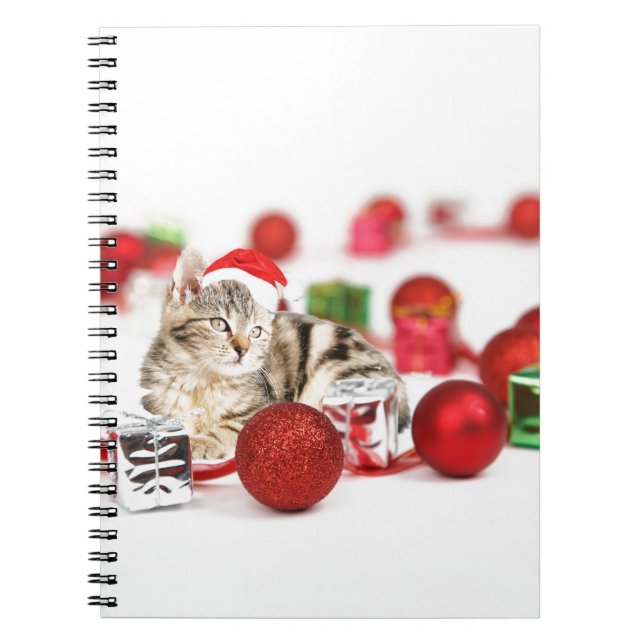 Carnet Chat portant le chapeau rouge du Père Noël (Devant)