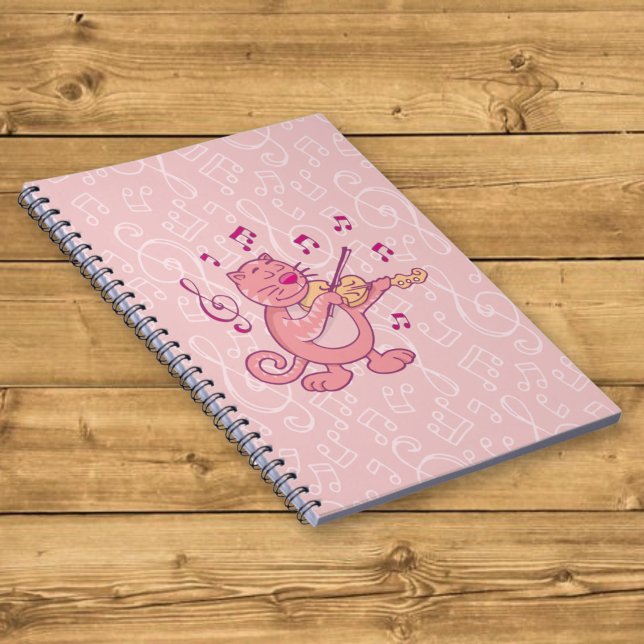 Carnet Chat rose avec violon (Créateur téléchargé)