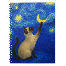 Chat siamois nuit étoilée Lune 