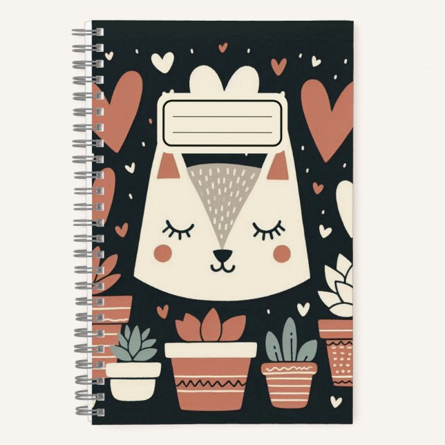 Carnet Chat Sleepy avec Succulents - Cosy & Whimsical (Recto)