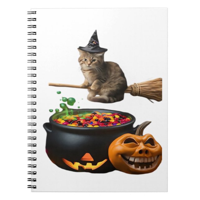 Carnet Chat sur un bâton de brosse à Halloween. T-shirt c (Devant)
