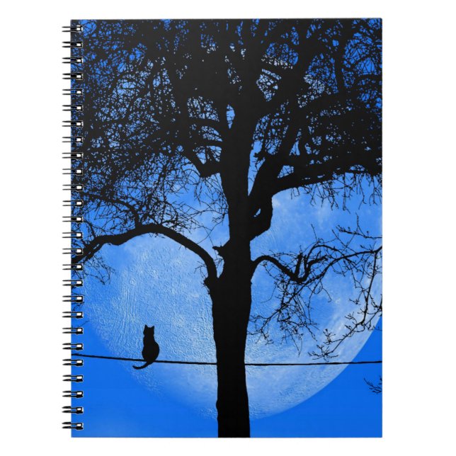 Carnet Chat sur une lune bleue fil (Devant)