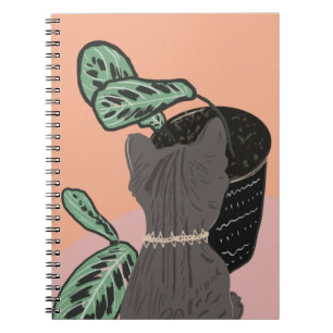 Carnet Chat tigré gris et plantes bicolore    