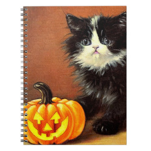 Carnet Chaton d'Halloween noir et blanc vintage