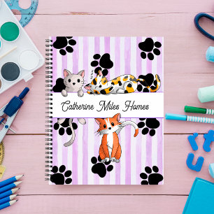 Carnet Chatons et pattes adorables, bandes violettes spir
