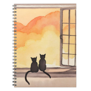 Carnet Chats à la fenêtre   Silhouette aquarelle au couch