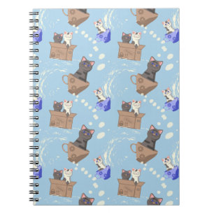 Carnet Chats dans une boîte et gouttes de lait sur fond b