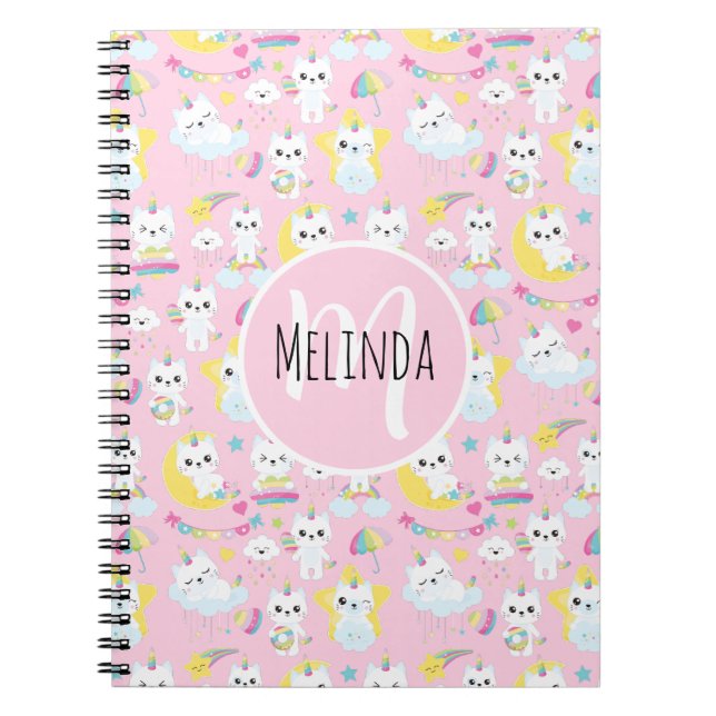 Carnet Chats Licornes Mignons Motif Rose Clair (Devant)