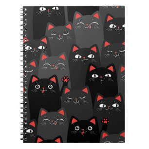Carnet Chats noirs et gris. Motif sans couture de dessin.