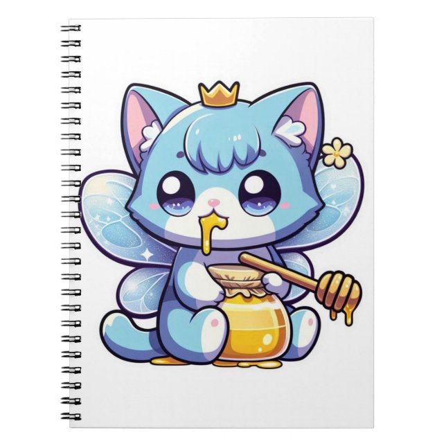 Carnet Chatte fée mignonne mangeant du miel cru (Devant)
