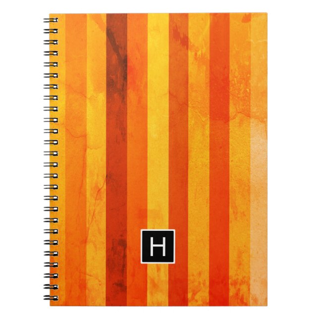 Carnet Chaud Patiné Orange Rouge rayures Monogramme (Devant)
