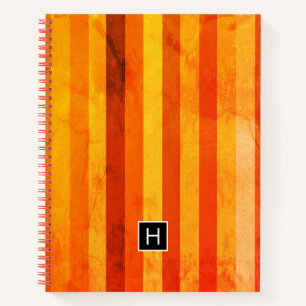 Carnet Chaud Patiné Orange Rouge rayures Monogramme