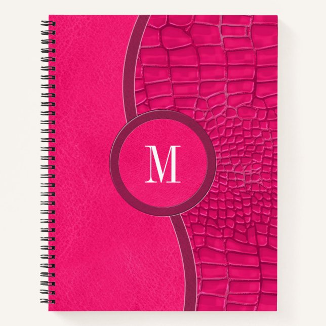 Carnet Chaud rose Faux Cuir Alligator Peau Chic Monogramm (Devant)
