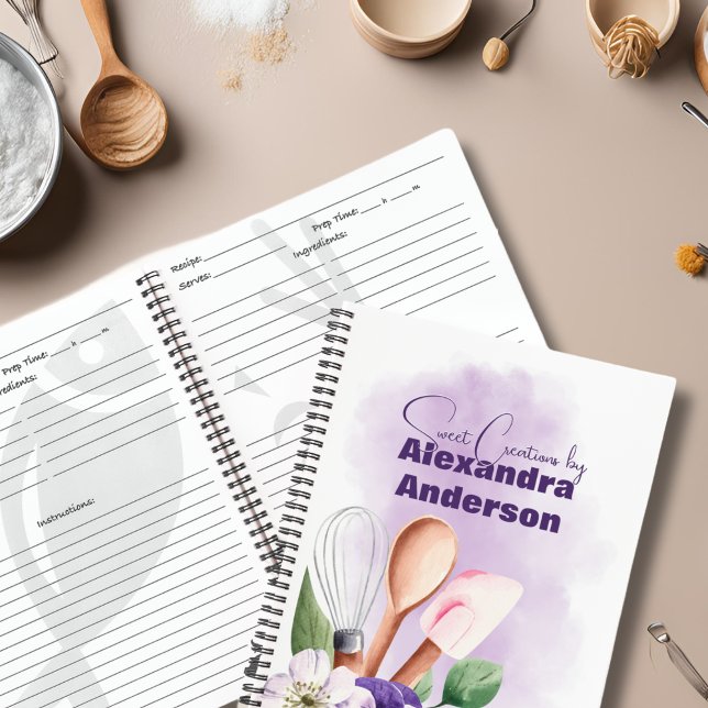Carnet Chef pâtissier Cuisinière Ustensiles Purple Recett (Créateur téléchargé)