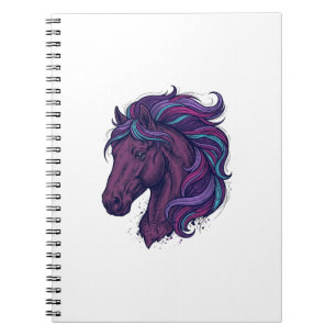 Carnet Chemise d'art de tête de cheval colorée gravée vin