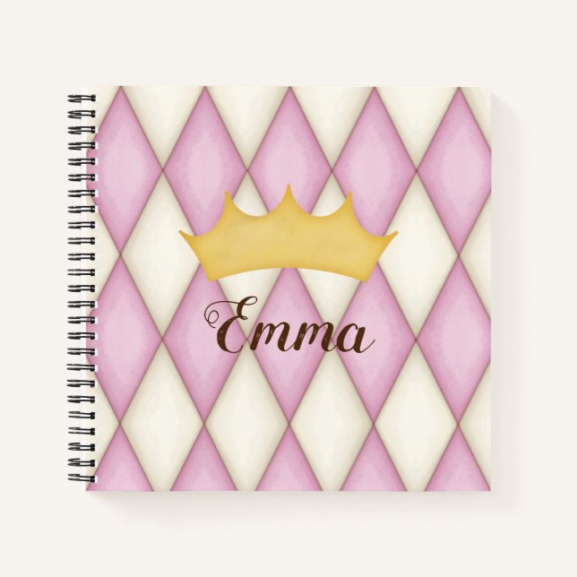 Carnet Chèque en diamant rose Nom personnalisé Princesse (Devant)