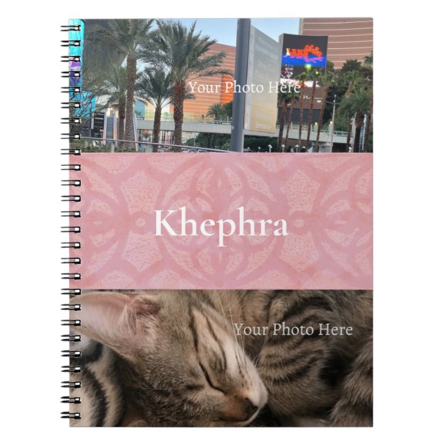 Carnet Cherry Blossom Pink Batik Nom et photo Collage (Devant)