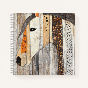 Carnet Cheval à grain de bois géométrique bohème rustique