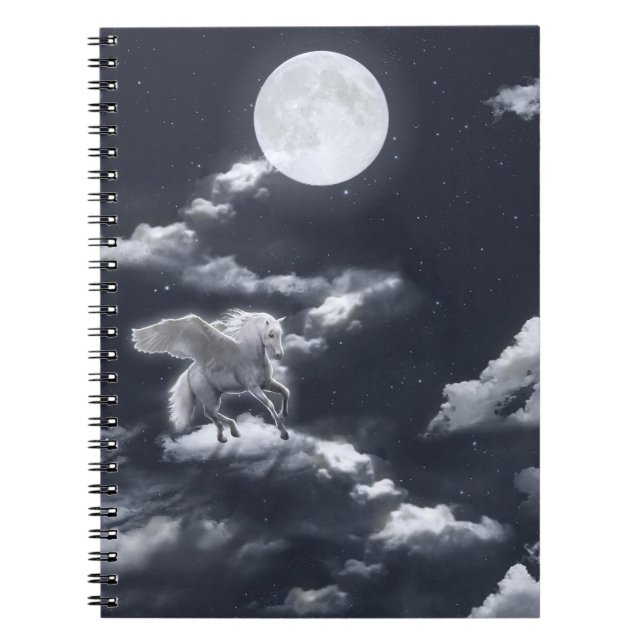 Carnet Cheval ailé blanc : ciel au clair de lune. (Devant)