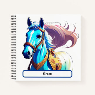 Carnet Cheval Bleu Avec Nametag Personnalisé