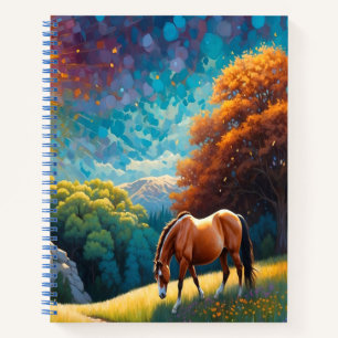 Carnet Cheval et fleurs dans une prairie colorée