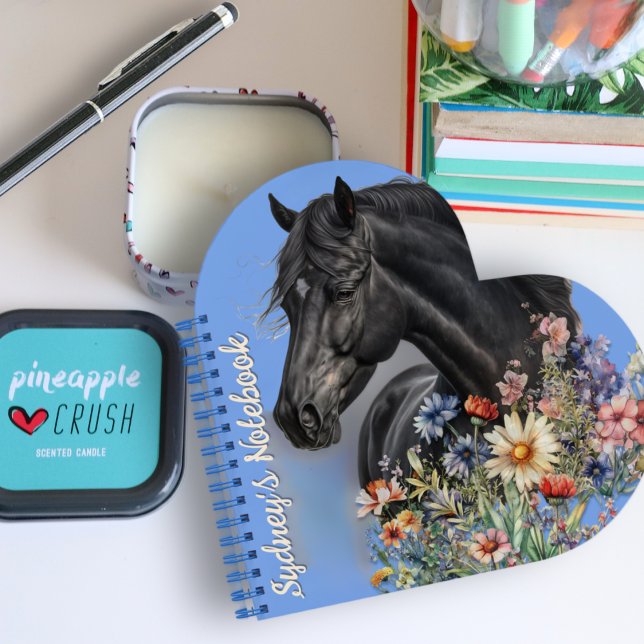 Carnet Cheval noir en forme de coeur Personnalisé (Créateur téléchargé)