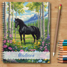Cheval Noir Filles Fleur Sauvage Rose Violet Enfan